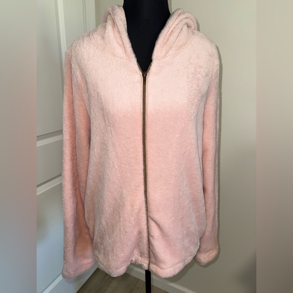 Light Pink Fuzzy Zip-Up Hoodie.